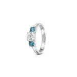 Aqua Three Stone Silver Ring
