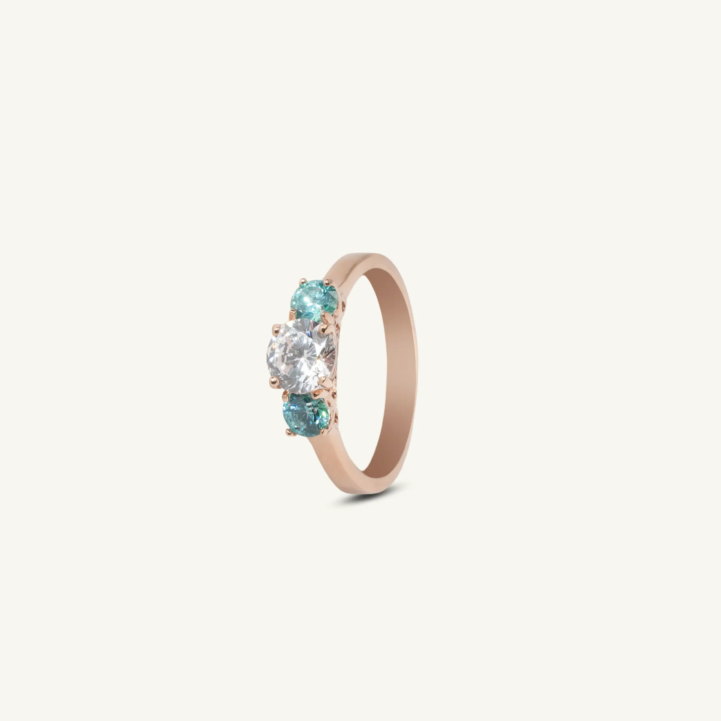 Aqua Three Stone Silver Ring