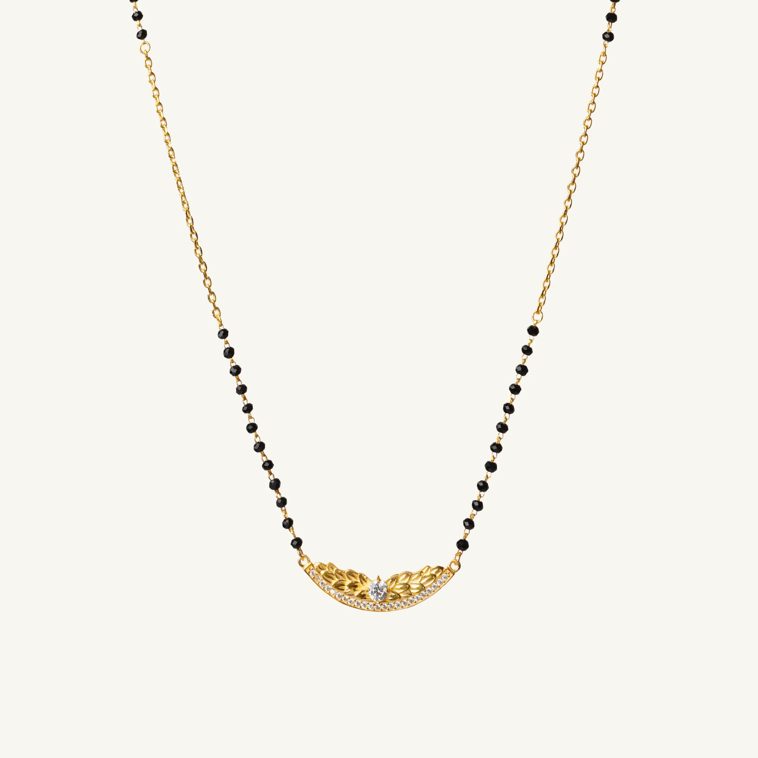 Textured Leafy Arch Silver Mangalsutra-1