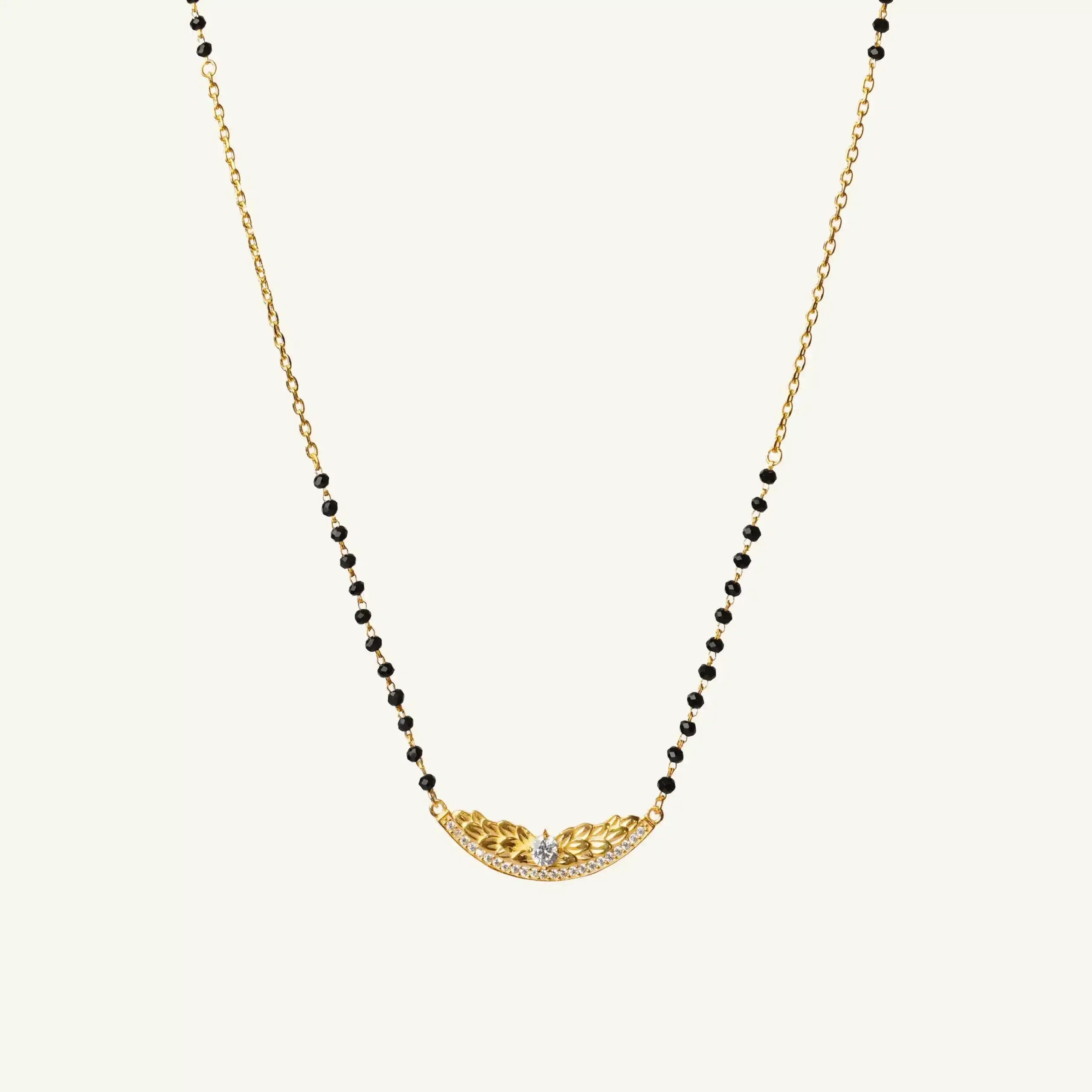 Textured Leafy Arch Silver Mangalsutra-1